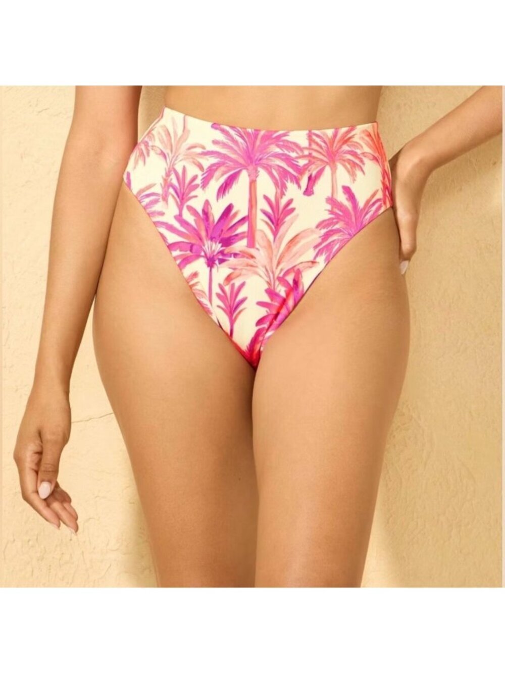 NWT Shade & Shore Tropical Palm Print High Waist High Leg Cheeky Bikini Bottom